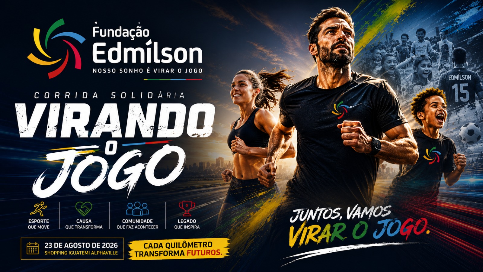 Corrida Solidária Virando o Jogo — 23 de agosto de 2026 · Shopping Iguatemi Alphaville